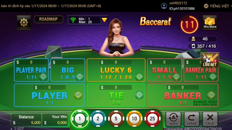 Các cửa đặt trong trò baccarat Top88